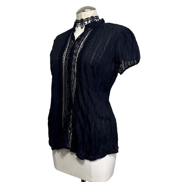 Gothic Vampire Victorian Button Down Lace Semi Sheer Blouse - Picture 2 of 12